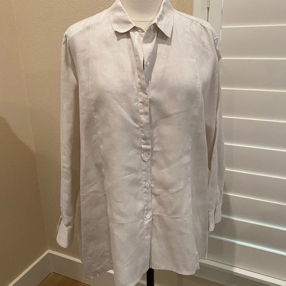 Rosso 35 100% Linen Beige Long Sleeve Tunic Size Eur 48 1X
